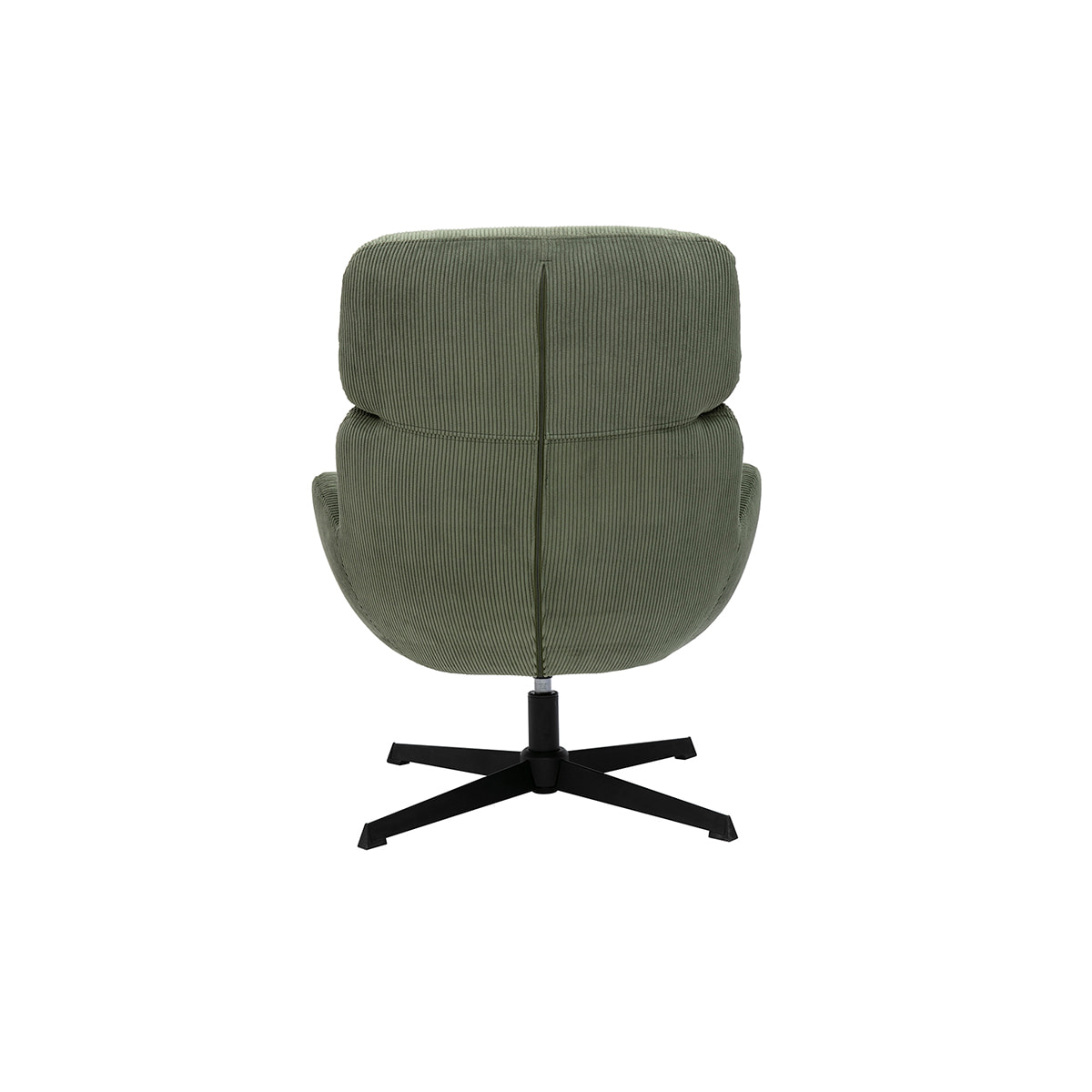 Fauteuil pivotant en tissu velours côtelé vert kaki et métal noir KLEM