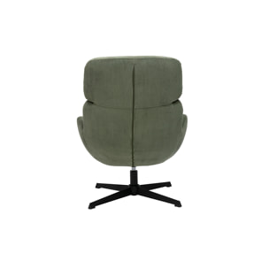 Fauteuil pivotant en tissu velours côtelé vert kaki et métal noir KLEM