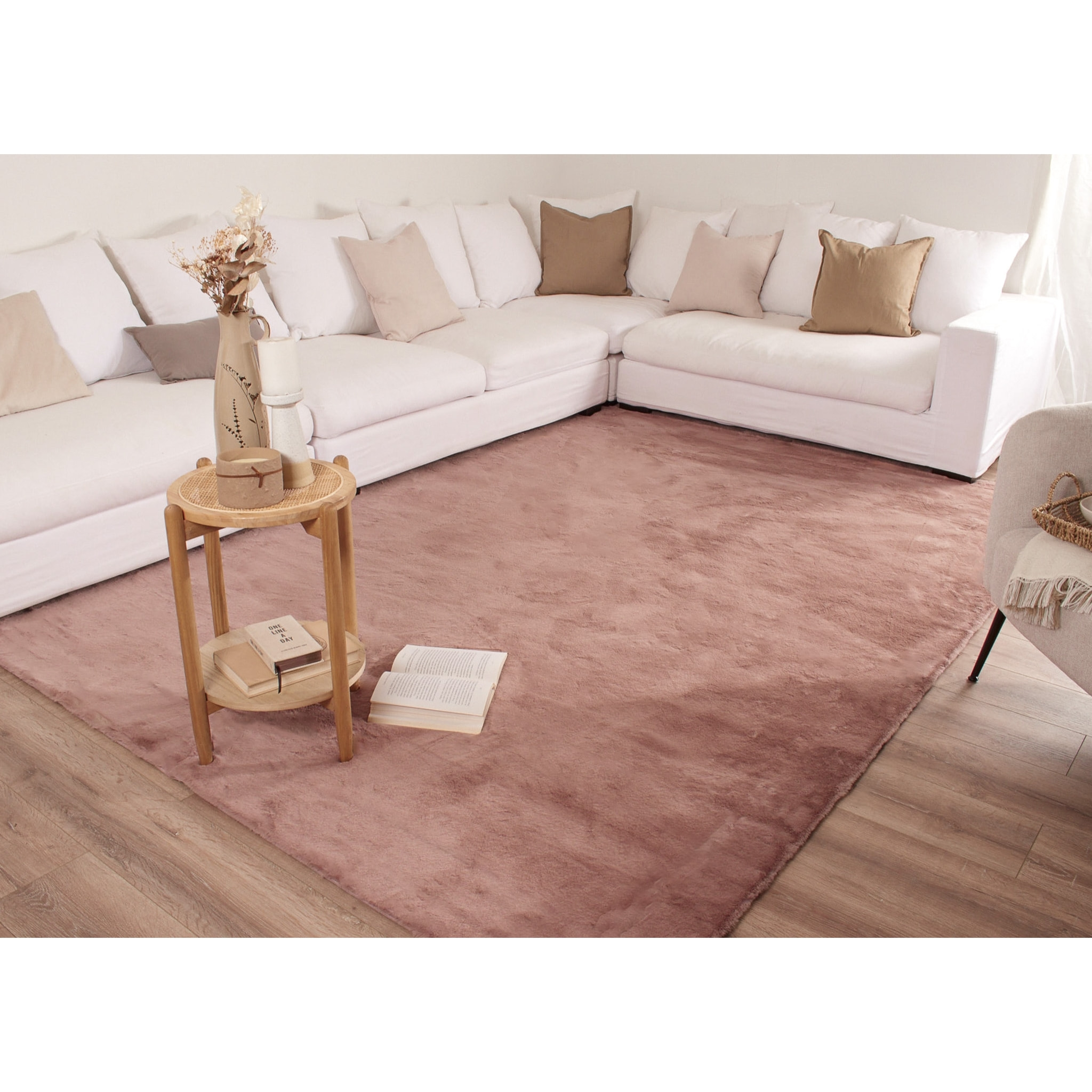 AVA - Tapis doux à poils longs lavable en machine - Rose