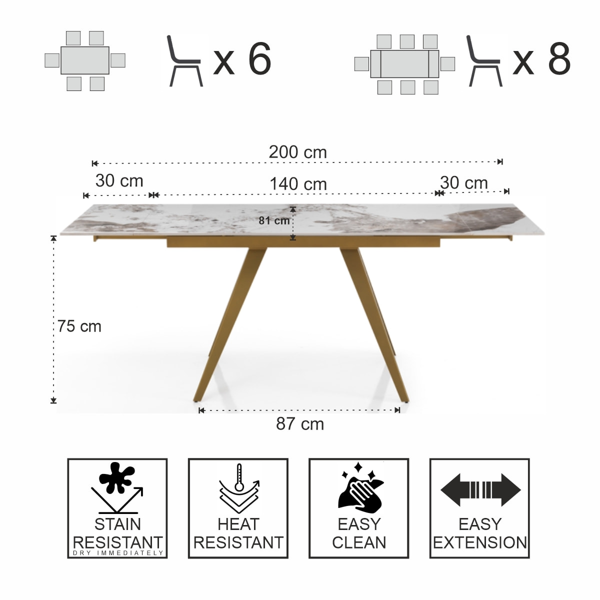 TOMASUCCI Tavolo allungabile EKA GOLD - ONICE MARBLE
