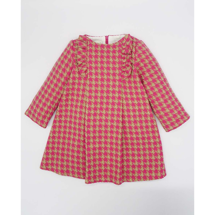 Vestido pata de gallo fucsia y camel