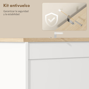 Alacena de Cocina, Mueble Auxiliar de Cocina con 3 Puertas, 2 Cajones, 3 Estantes en la Puerta, 8 Ganchos, Encimera Amplia para Microondas, Estantes Ajustables, Orificios para Cables, Blanco