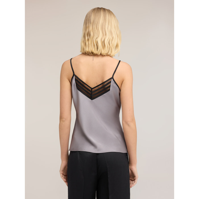 Motivi - Top in raso con bordo in tulle - Grigio