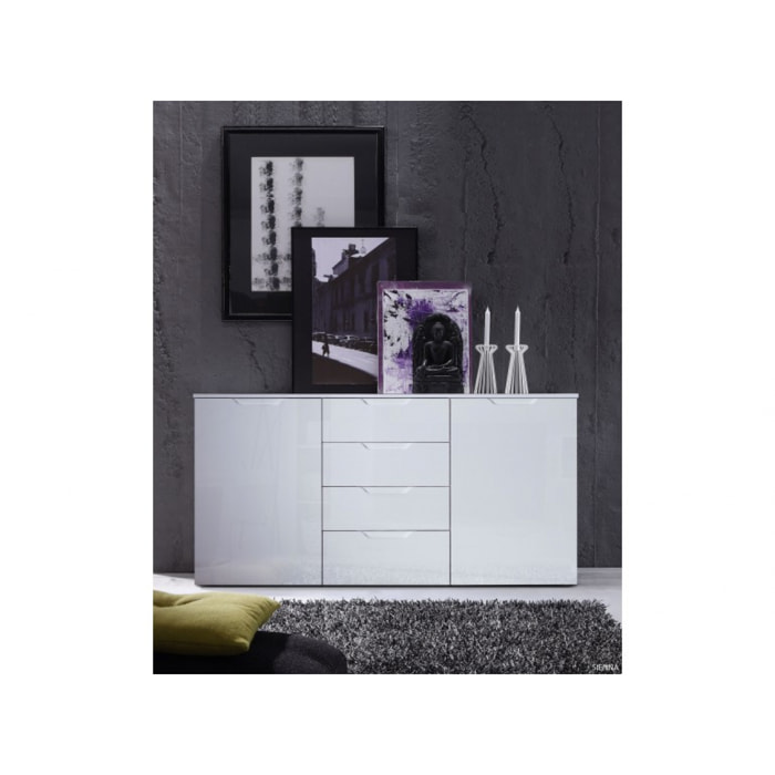 Bahut buffet blanc laqué 2 portes, 4 tiroirs - SIENNA