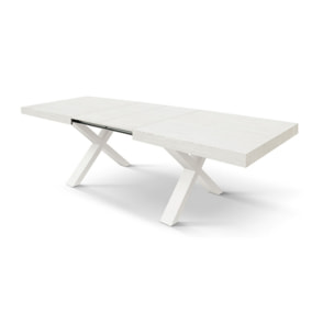 Tavolo allungabile AMALFI in legno bianco frassinato e gambe a X bianche, allungabile 180x90 cm - 260x90 cm