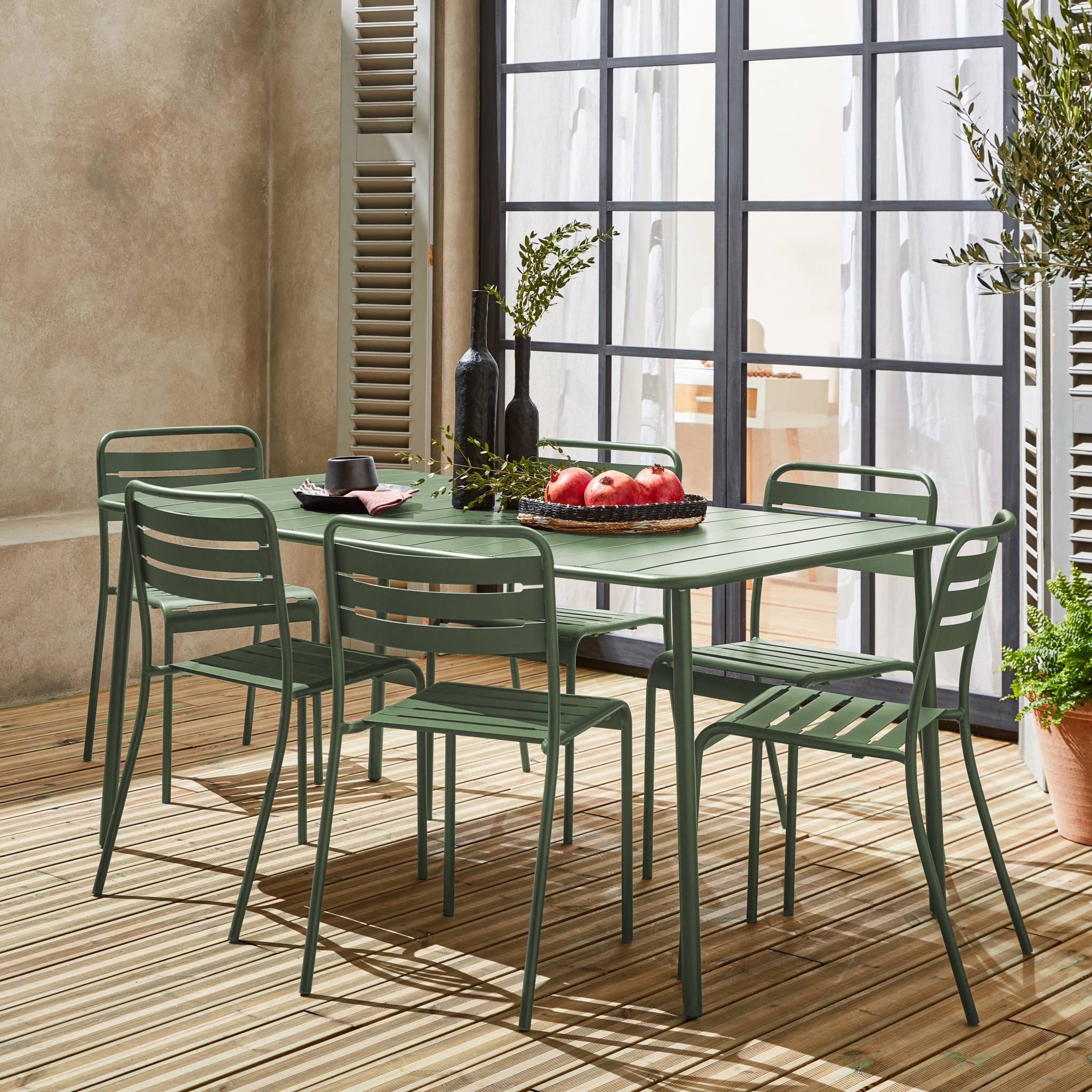 Table de jardin métal + 6 assises ver Amélia