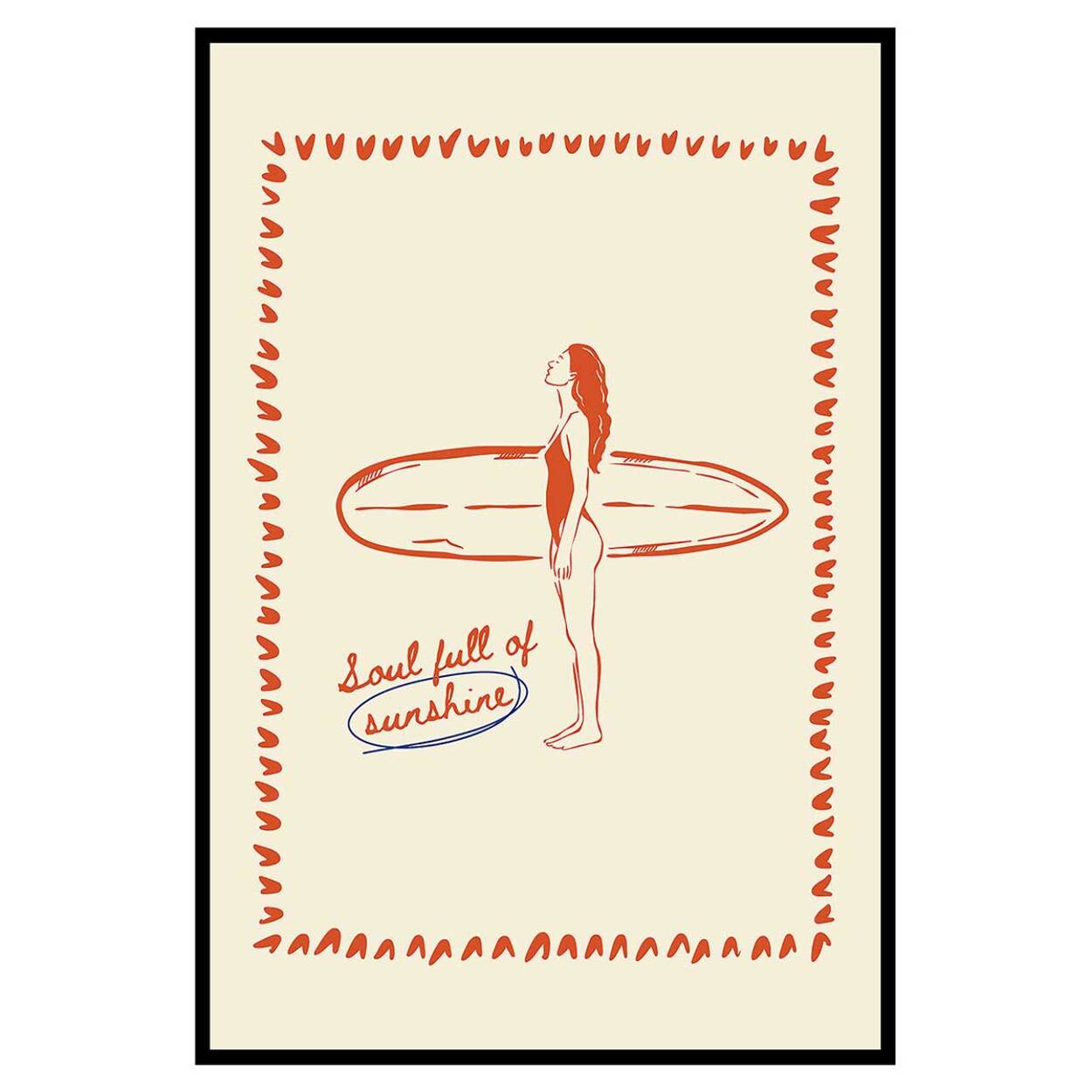 Affiche encadrée surf soul full of sunshine Affiche + cadre en métal - Noir