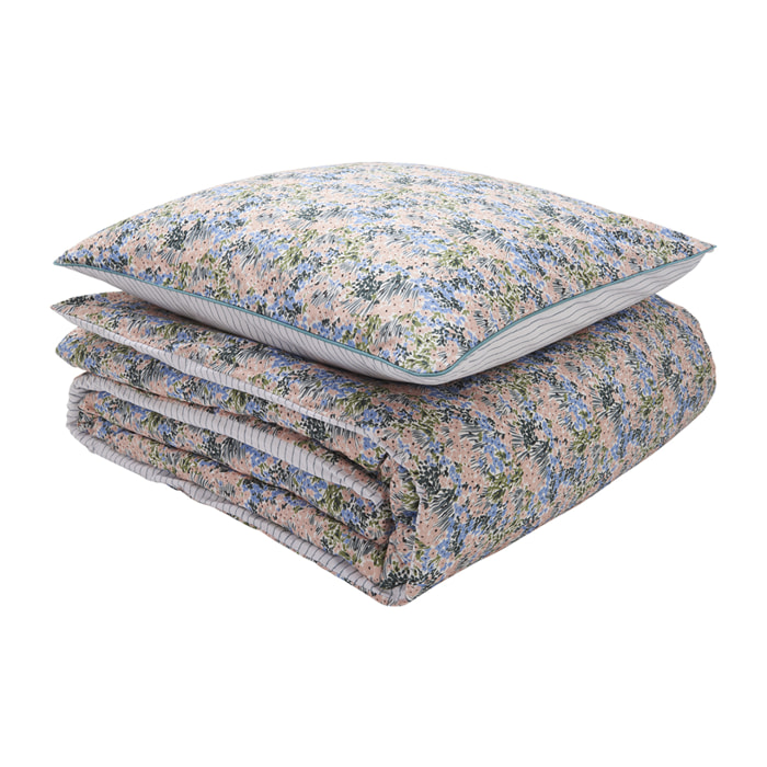 Parure de lit Housse de couette + Taie carrée en percale de coton, BOSQUET, Multicolore