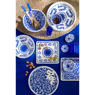 J-Line Saladier Motif Floral Bois De Manguier Bleu/Blanc