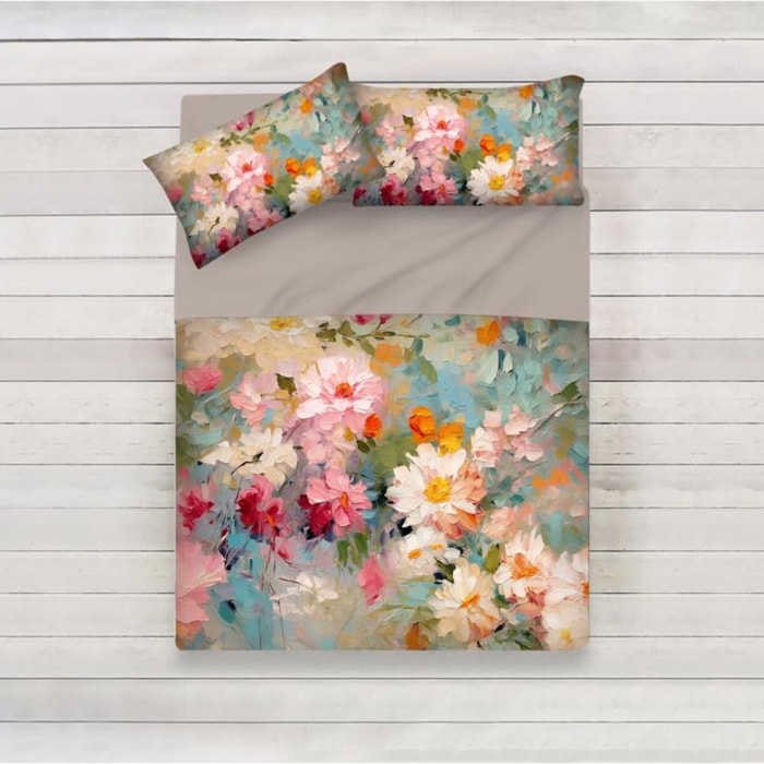 INTRECCI Set Lenzuola Matrimoniali in Cotone, Stampa Alta Qualità, Lenzuolo Sotto + Lenzuolo Sopra + 2 Federe, Comfort, Morbidezza, per Pelli Sensibili, non Stringe in Lavatrice. Fantasia: Flowers