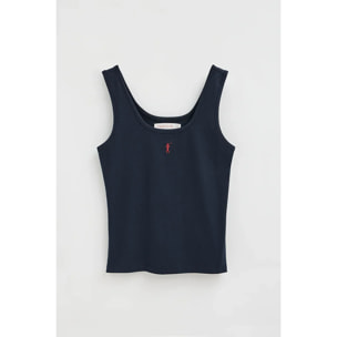 Canotta a bretelle blu marino slim fit con ricamo Rigby Go