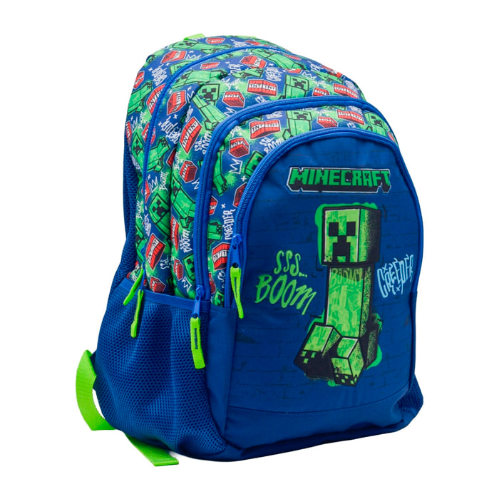 Zaino Primario Minecraft Boom Creeper a doppio scomparto, ad alta capacità e adattabile a carrello.
