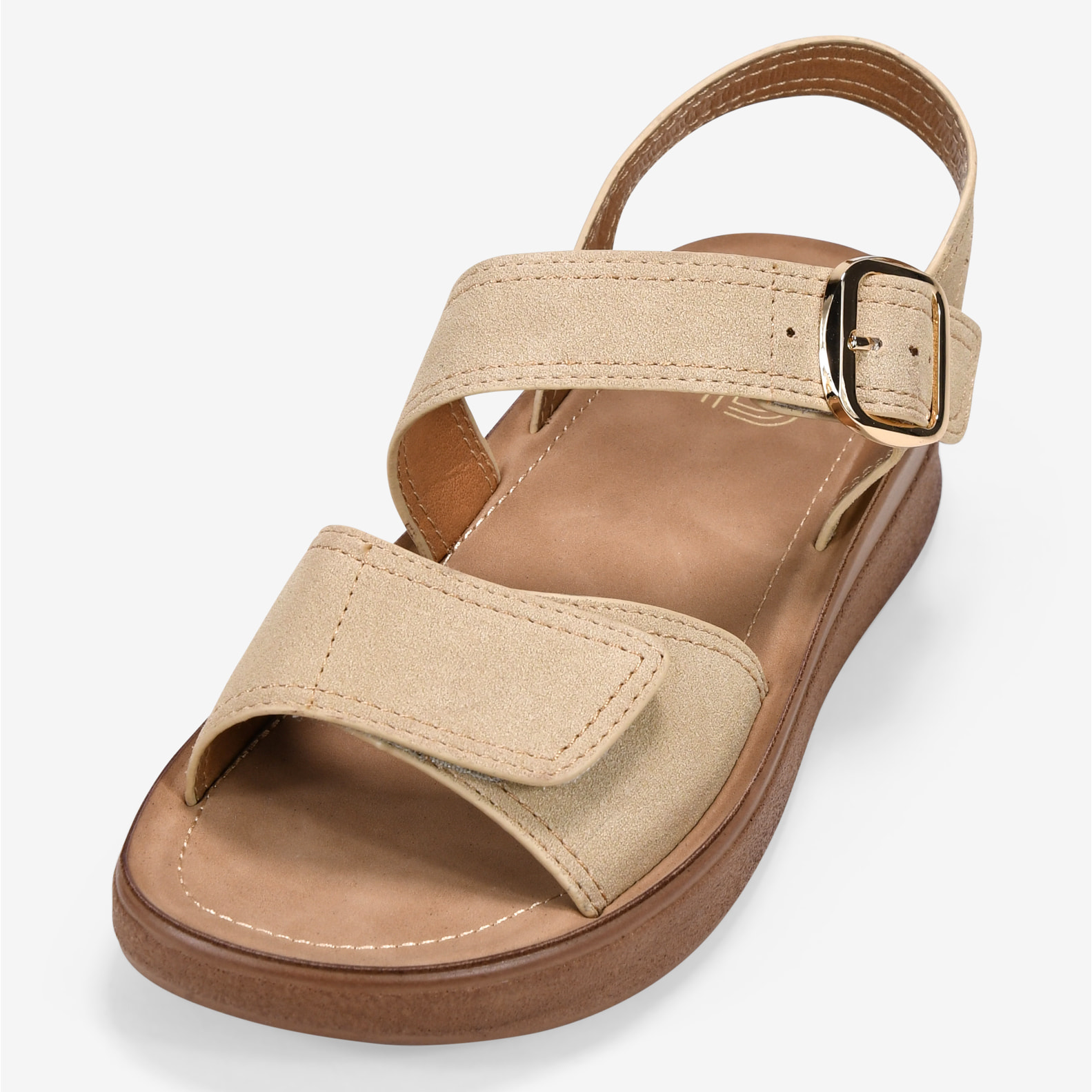 Sandalias de cuña beige con hebilla