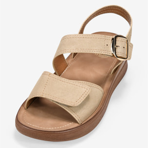 Sandalias de cuña beige con hebilla