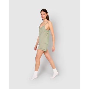 Pigiama corto cotone sfilatura spalline verde caccia