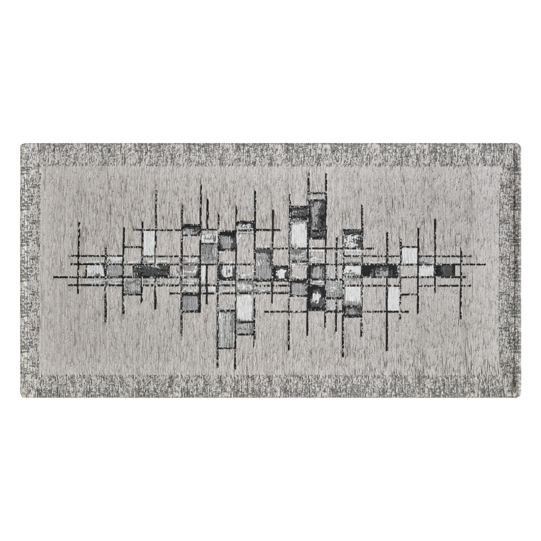 Tappeto Jacquard Ideale Cucina Ingresso Made In Italy Antiscivolo, Lavabile, Morbido Disegno Pixel Argento By Suardi