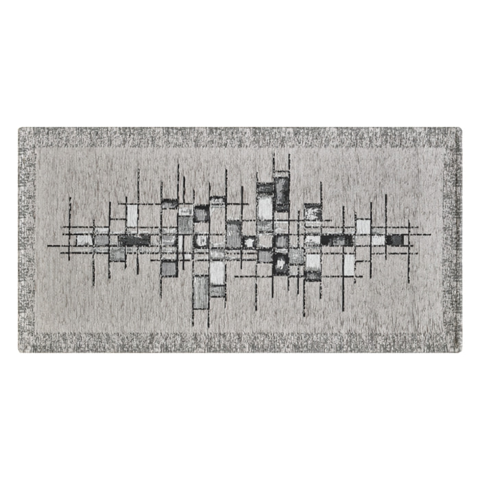 Tappeto Jacquard Ideale Cucina Ingresso Made In Italy Antiscivolo, Lavabile, Morbido Disegno Pixel Argento By Suardi