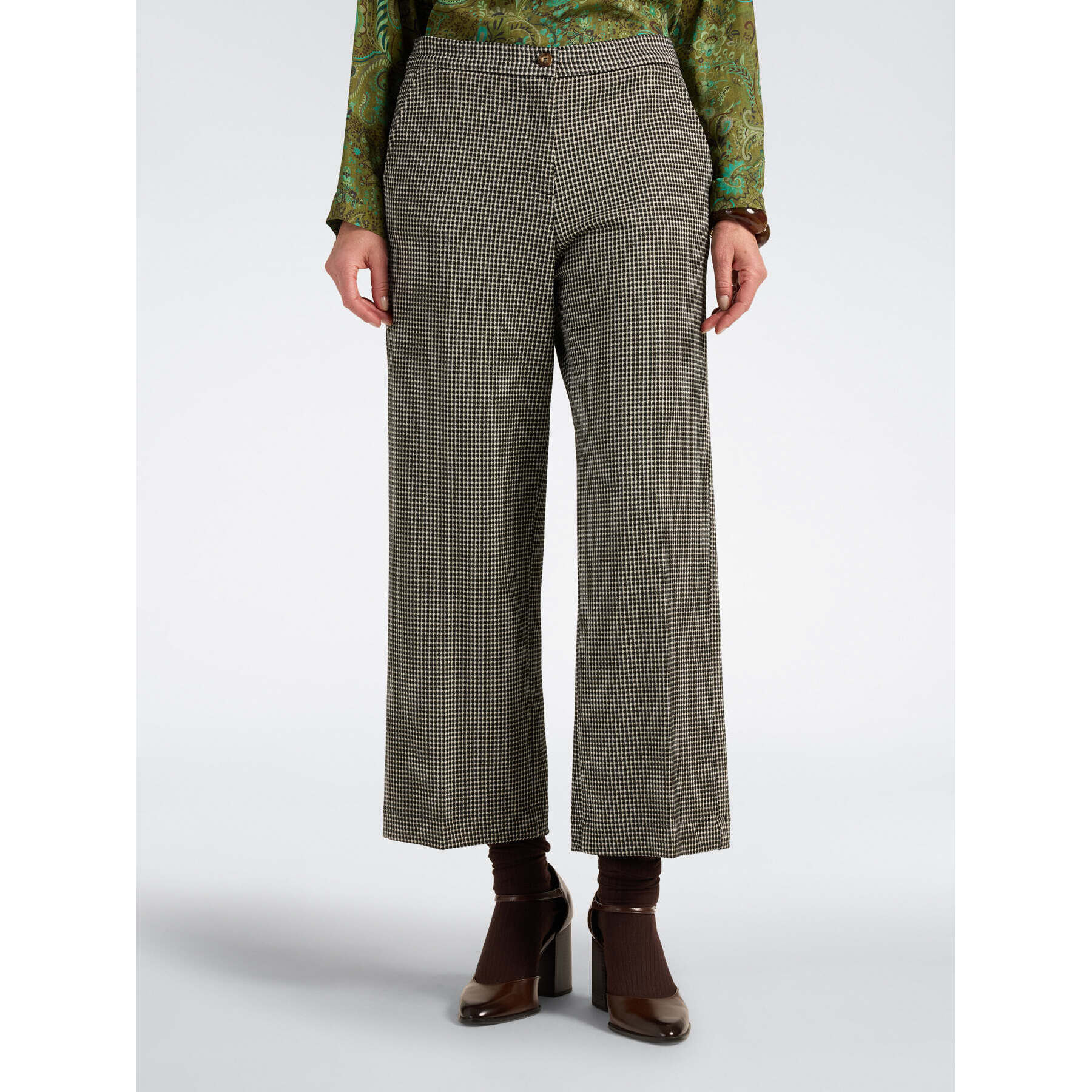 Elena Mirò - Pantalones cropped jacquard de cuadros - Negro