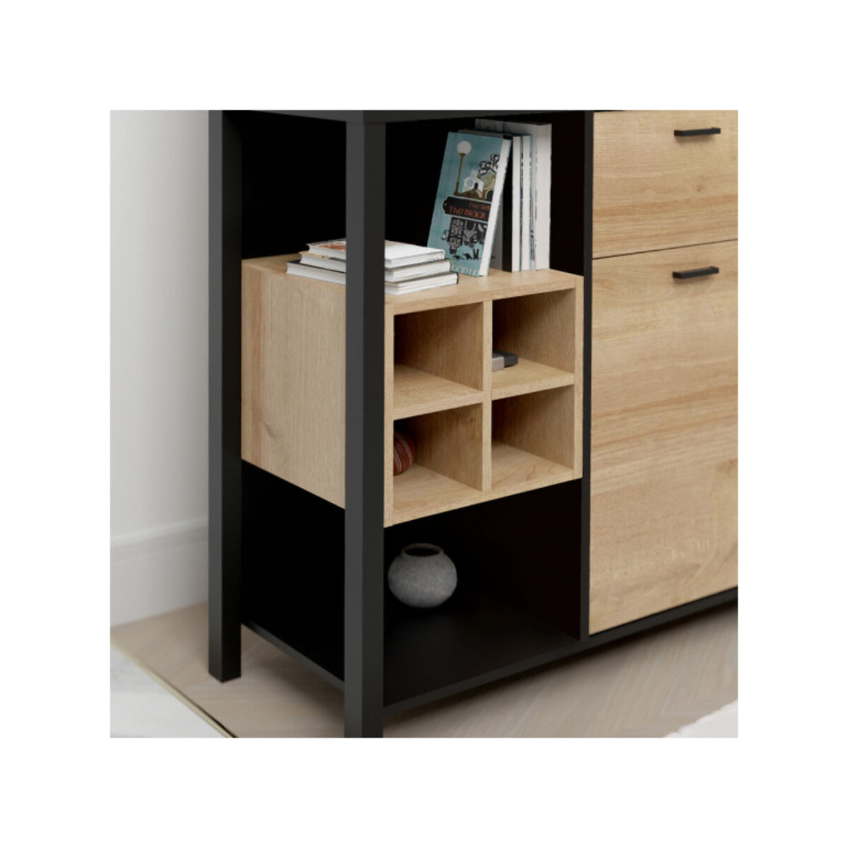 Vestiaire en bois effet chêne avec rangements et miroir - ROCK