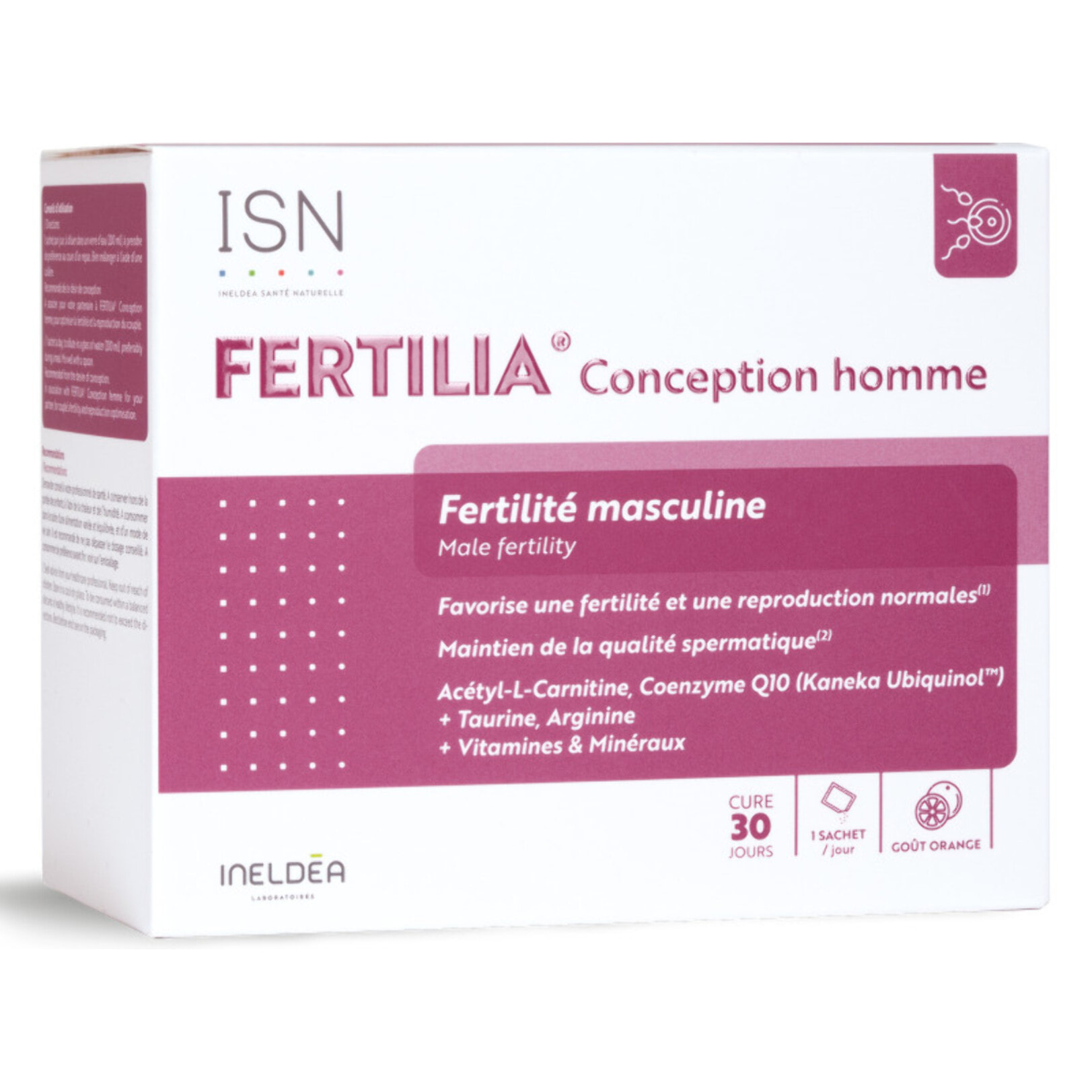 ISN - Fertilia Conception Homme - Complément alimentaire à base de Carnitine, Coenzyme Q10 & vitamines - Favorise une fertilité & reproduction normales chez l'homme - Cure 30 jours