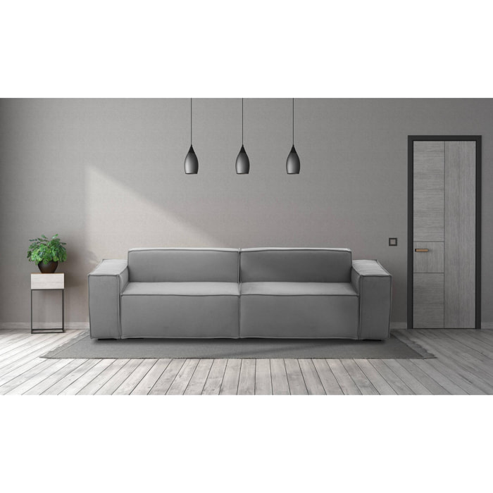 Divano fisso Simona, Divano componibile a 3 posti lineare, 100% Made in Italy, Sofà moderno da soggiorno in tessuto, Cm 260x95h70, Grigio