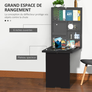 Bureau mural pliable table murale rabattable suspendue sur pied étagère + tableau à craie intégré MDF noir