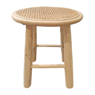 Table d'appoint ronde D. 40 cm bois de teck massif et rotin - LINA