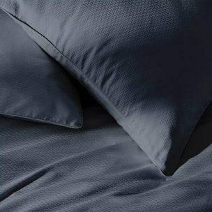 Taie d'oreiller satin de coton motif jacquard bleu Vibrato bleu nuit