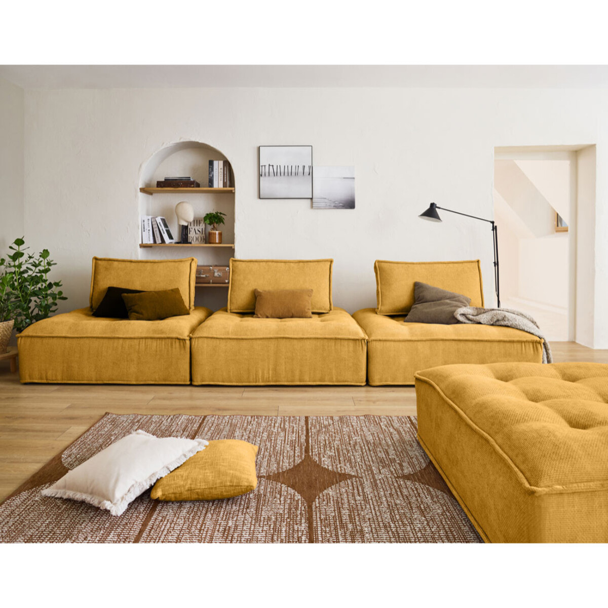 Marisol - pouf modulable - velours texturé - Jaune