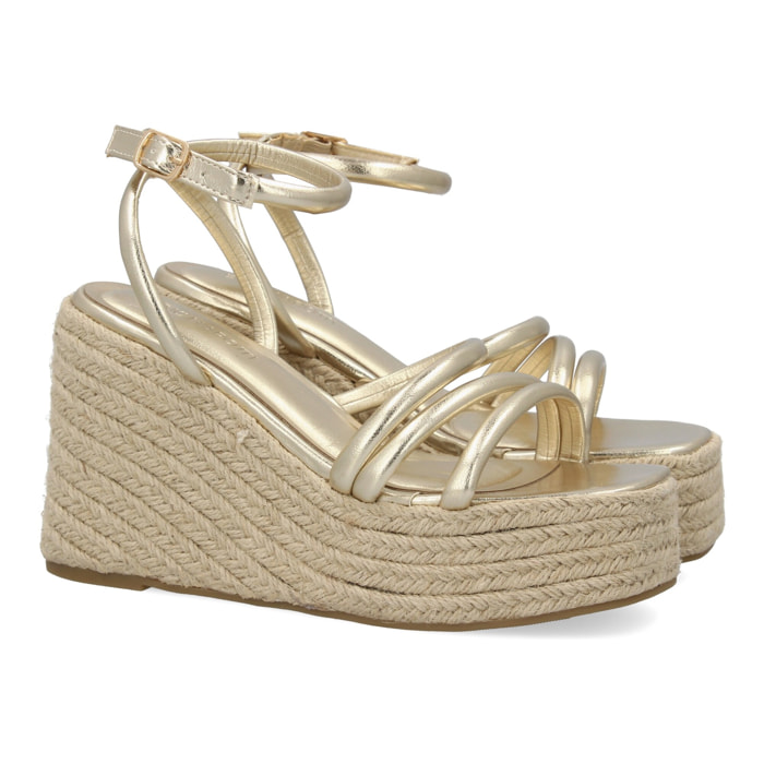 Sandalia de cuña de yute para mujer, diseño comodo y elegante con tiras cruzadas en la pala