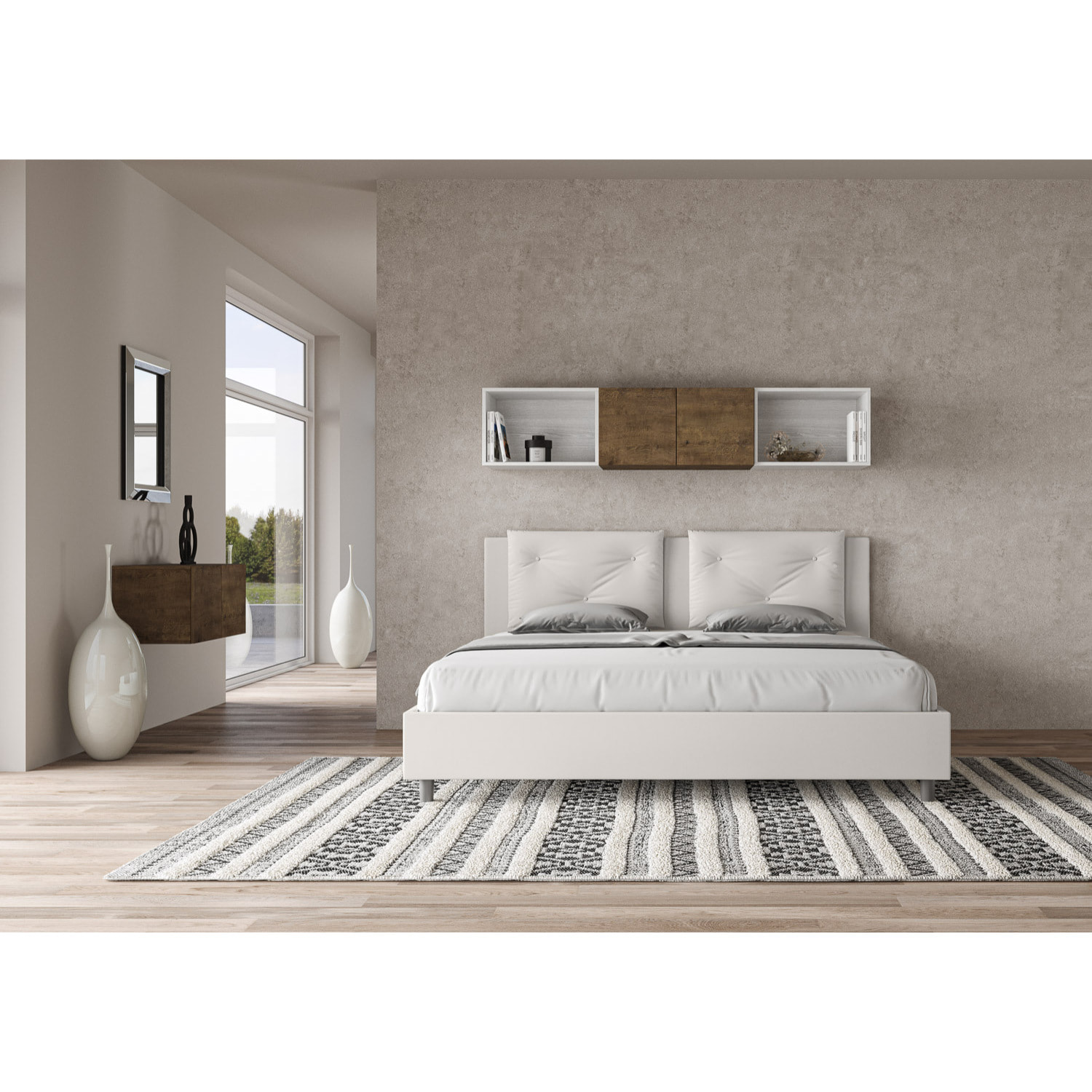 Letto matrimoniale king size con rete imbottito 200x200 similpelle bianco Appia