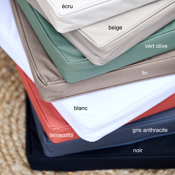 Galette de chaise extérieur imperméable et déhoussable - Ecru
