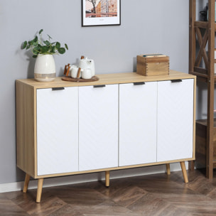 Aparador de Cocina Moderno Mueble Buffet Auxiliar con Estantes Ajustables 2 Armarios y Antivuelco Carga 50 kg para Comedor Salón 120x35x77,4 cm Blanco y Natural