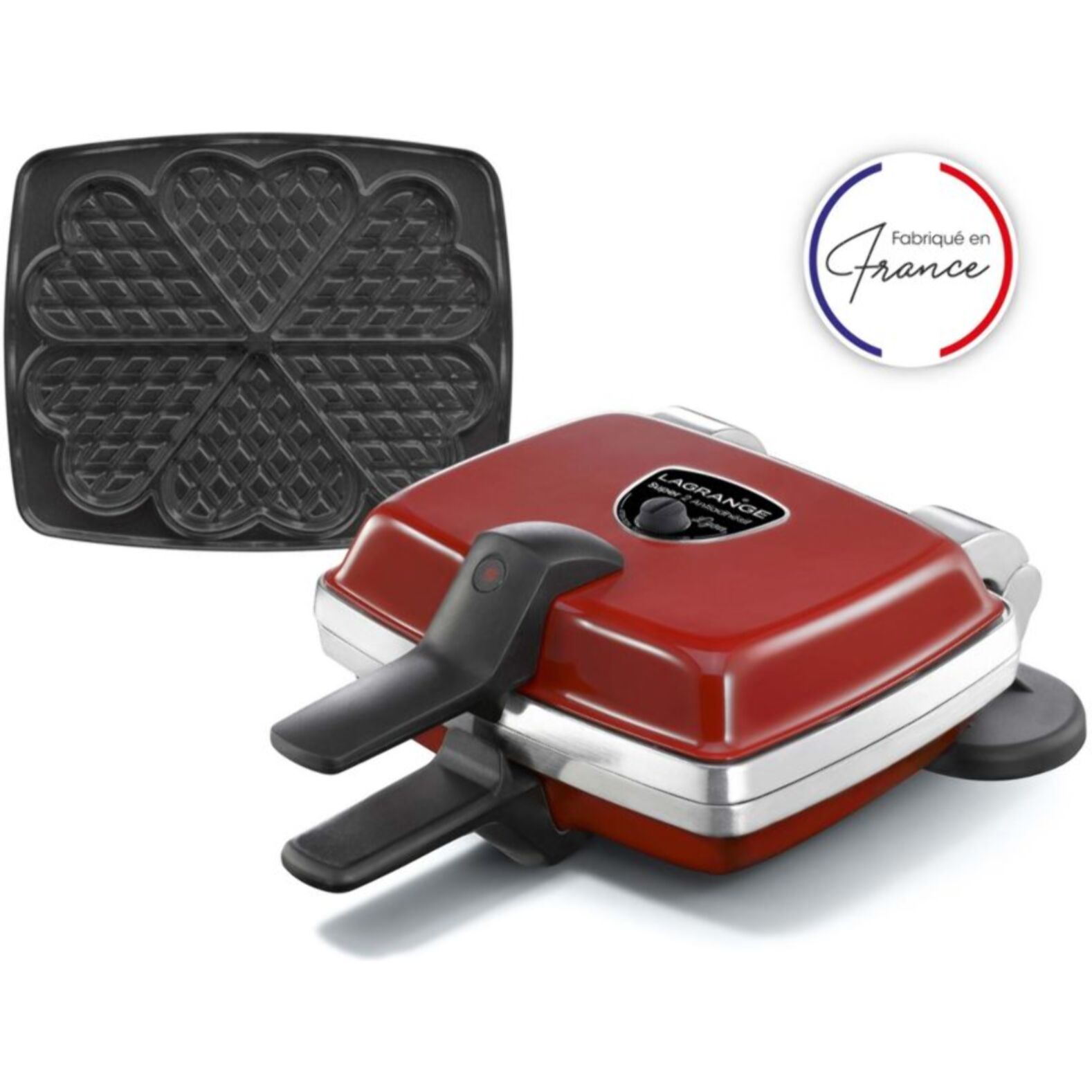 Gaufrier LAGRANGE super 2 antiadhésif rouge coeur