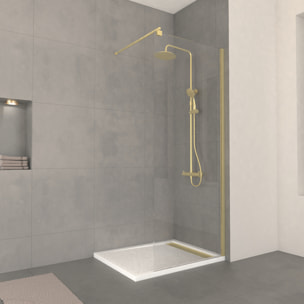 Paroi de Douche 80x200cm Verre Transparent - Barre de Fixation Extensible et Profil Or Brossé