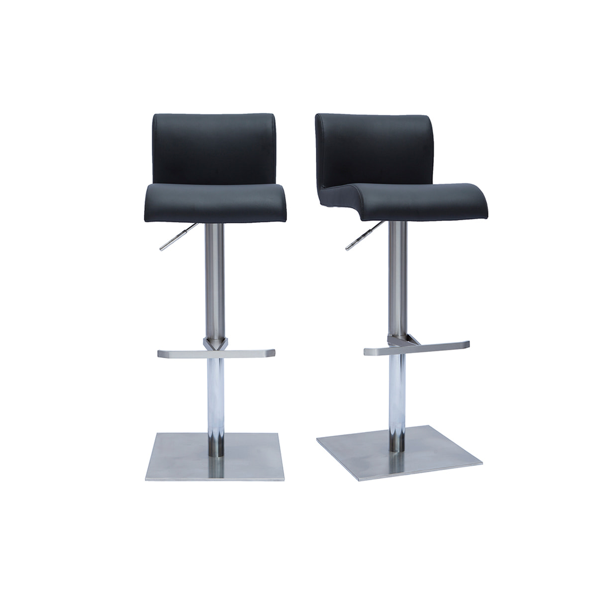 Tabourets de bar design réglables noir et inox brossé (lot de 2) SHEINA