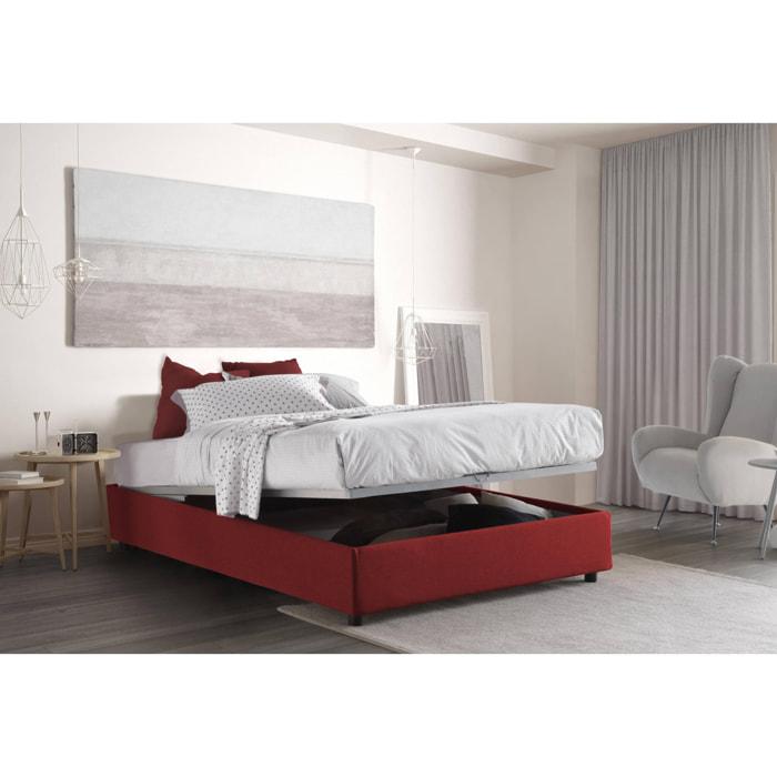 Letto matrimoniale Gioia, Letto contenitore con rivestimento in tessuto, 100% Made in Italy, Apertura frontale, con materasso Cm 140x200 incluso, Rosso