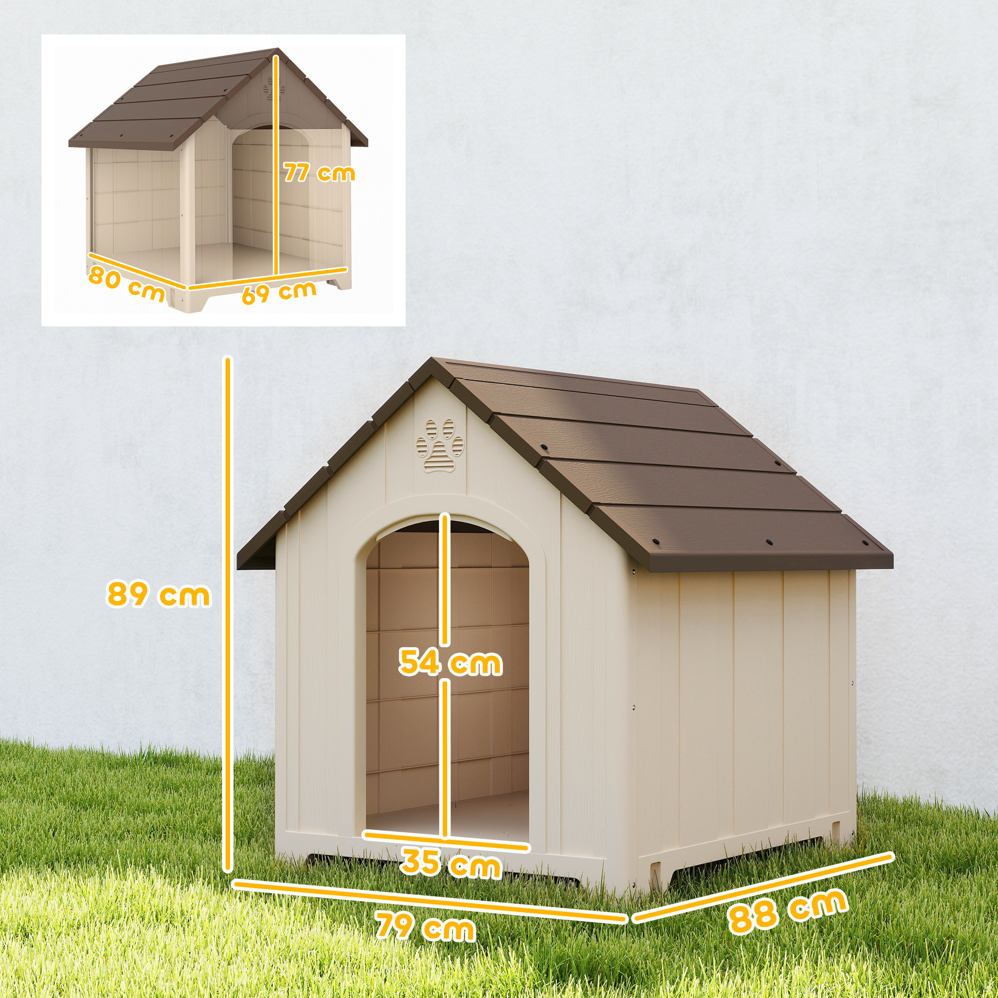Niche chien plastique effet bois design chalet - 88 x 79 x 89 cm - beige marron