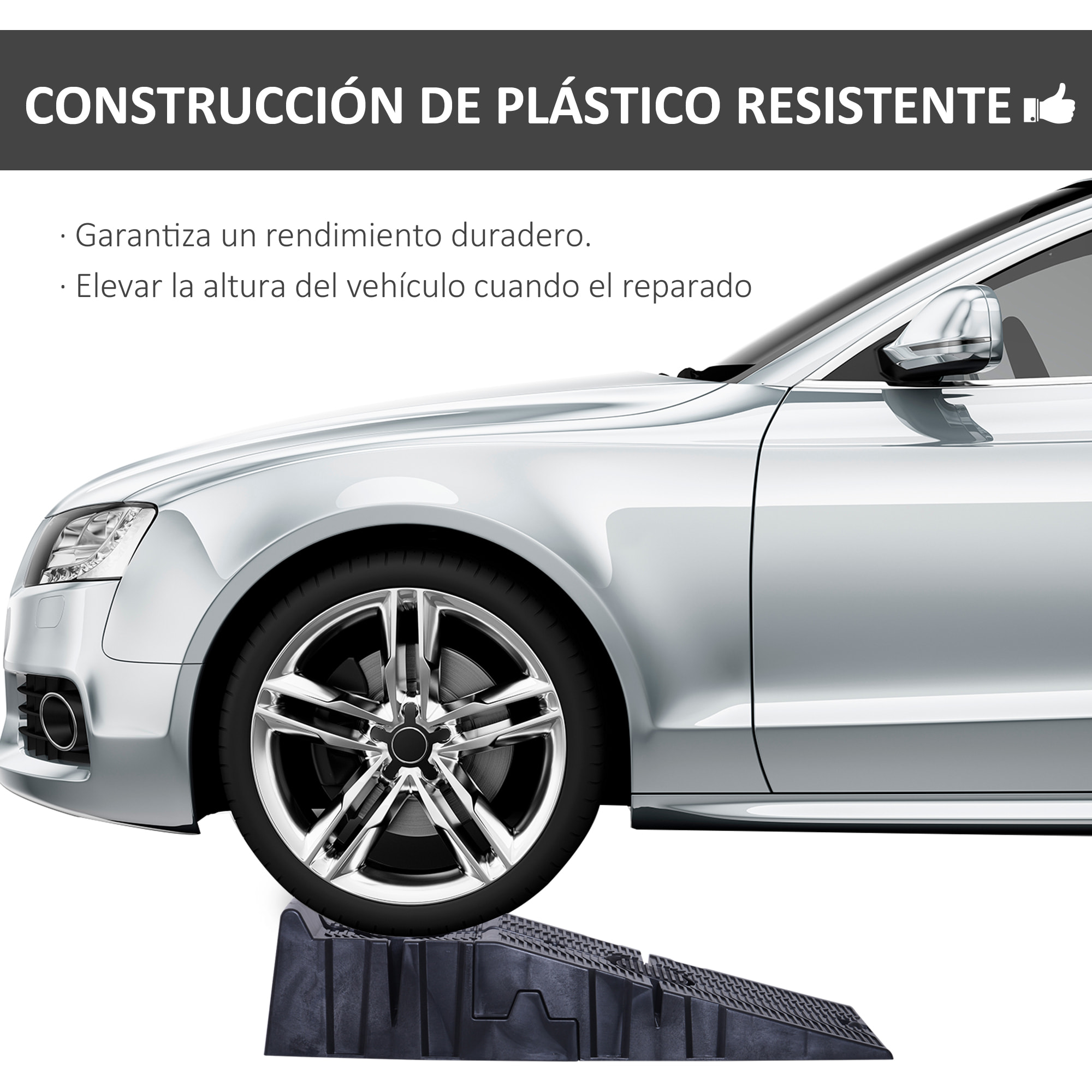 Juego de 2 Rampas para Coche de Plástico, Rampas Portátiles, Carga 3 Toneladas, para Coches Estándares, SUV, Furgonetas Pequeñas, 91x30x21 cm, Negro