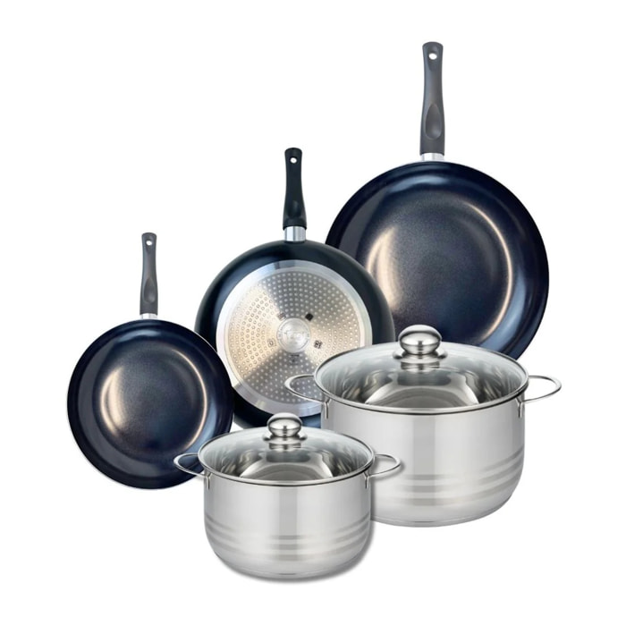Ensemble de 3 Poêles de cuisson 20, 24 et 28 cm et 2 faitouts 20 et 24 cm Elo Prima Brillant