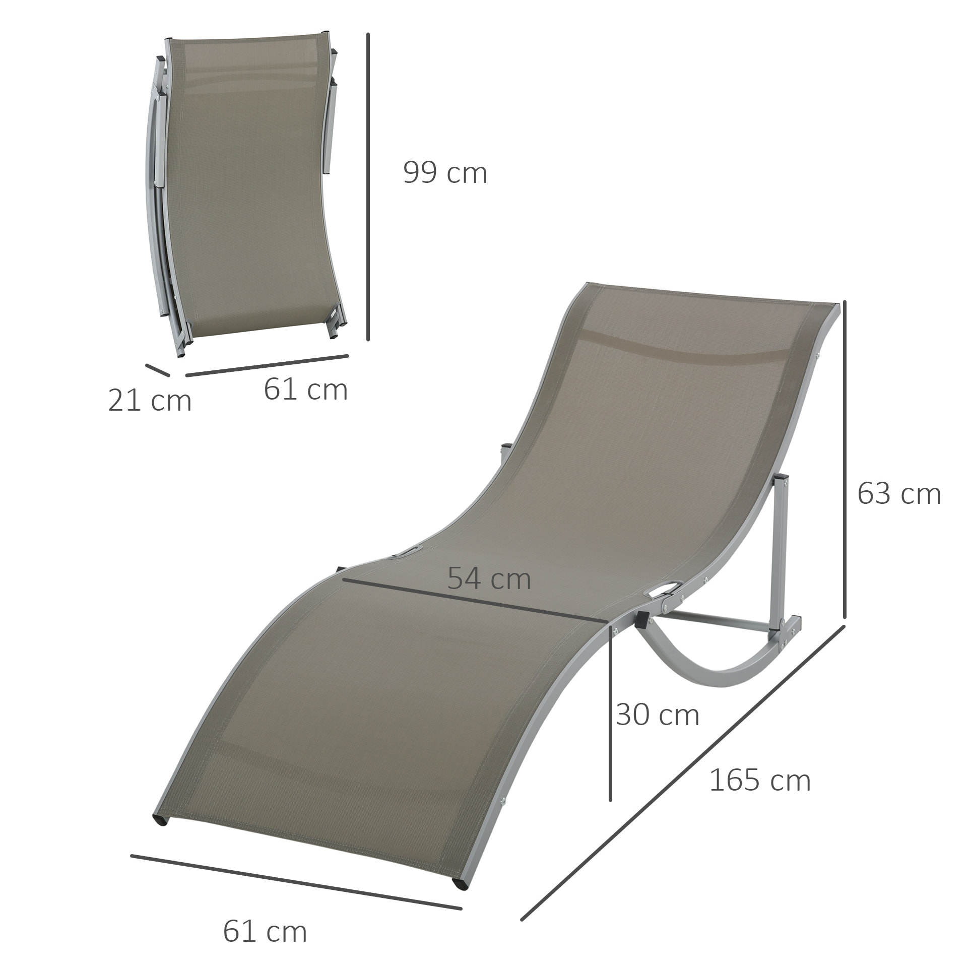 2 Tumbonas Plegables Tumbonas de Jardín en Forma de S con Marco de Aluminio Texteline para Piscina Patio Terraza 165x61x63 cm Gris