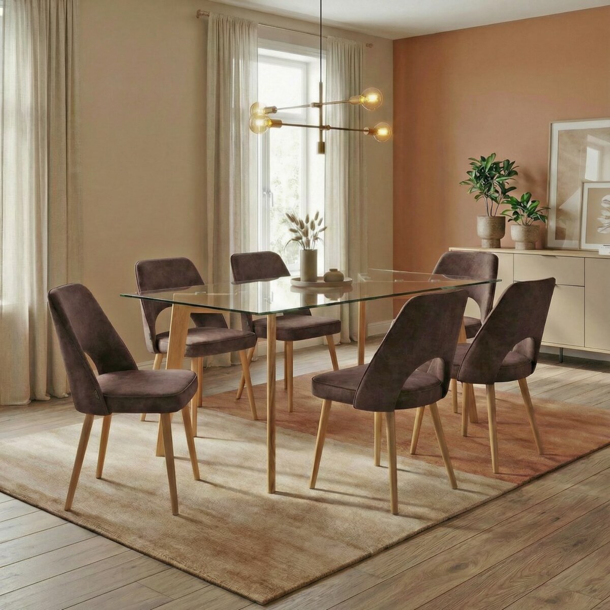 Set 4 sedie sala da pranzo in tessuto effetto velluto color marrone – Oblo