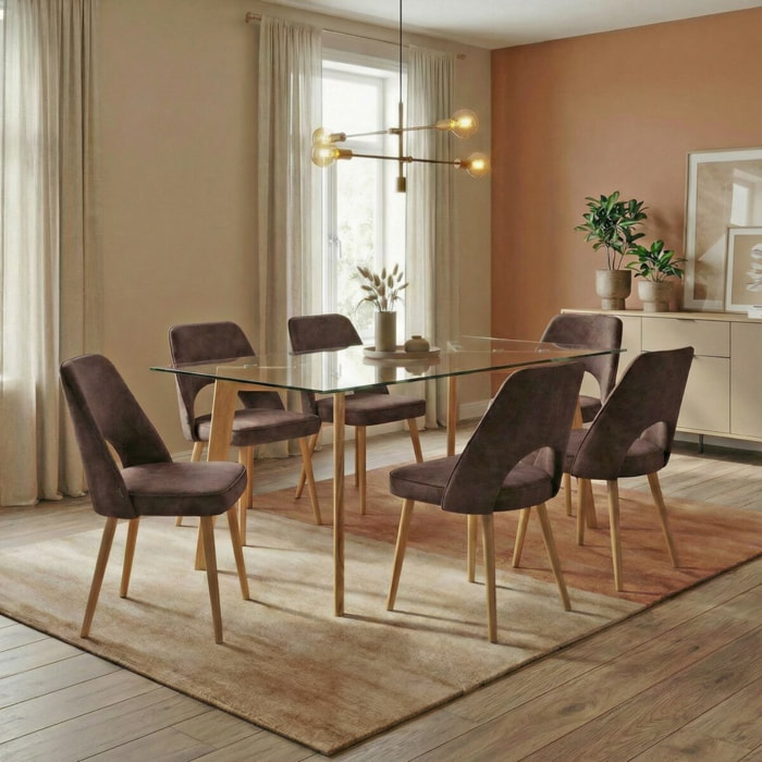 Set 4 sedie sala da pranzo in tessuto effetto velluto color marrone – Oblo