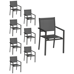 Lot de 8 chaises en aluminium anthracite - textilène gris