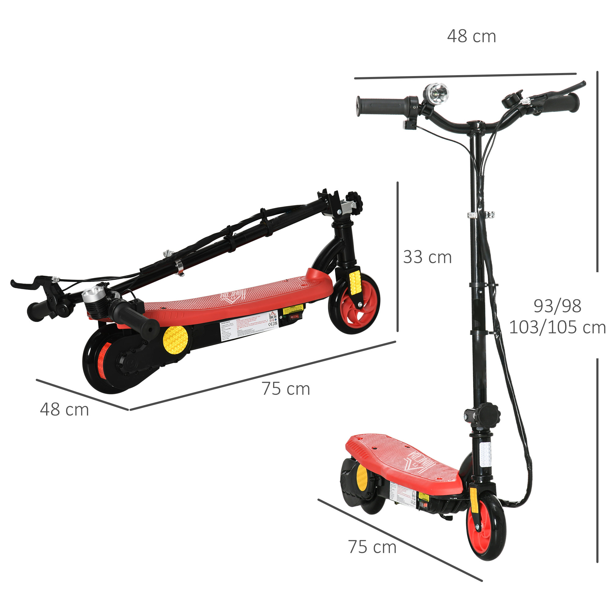 Trottinette électrique 120 W pliable pour enfant 7-14 ans 12 Km/h max. autonomie 10 Km max. rouge