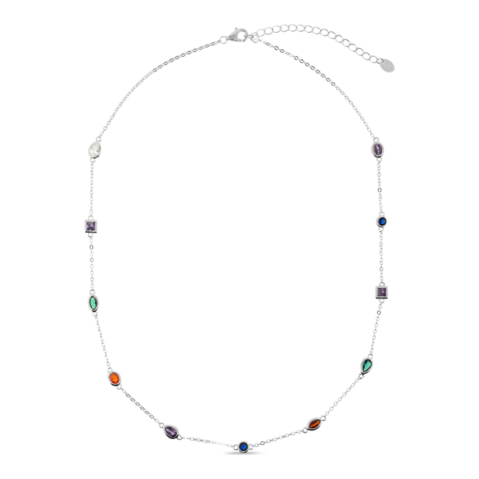 Collana Girocollo in Argento 925 placcato Rodio con Cubic Zirconia Colorate