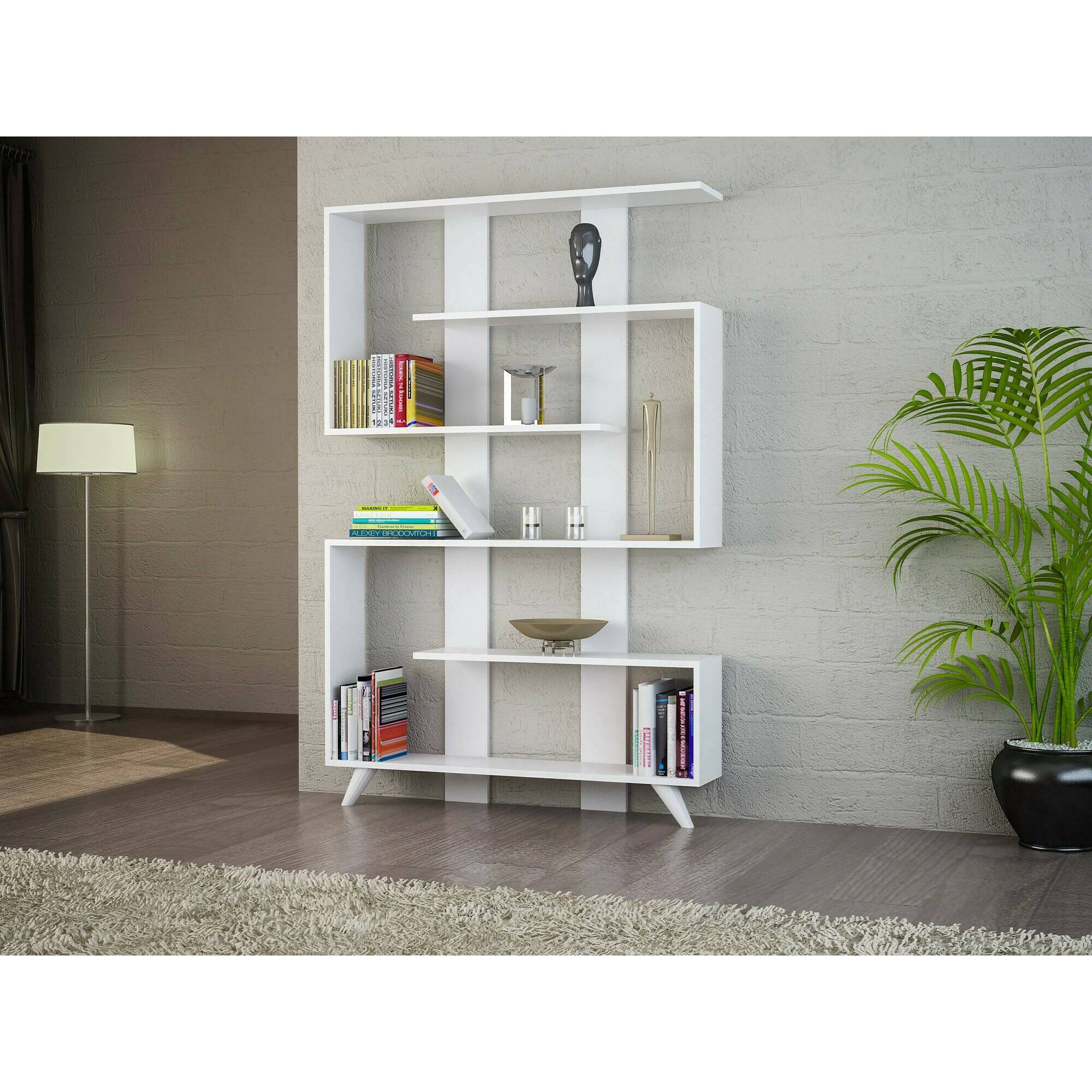 Libreria Dmandell, Scaffale da ufficio, Mobile portalibri, Biblioteca, 120x20h162 cm, Bianco