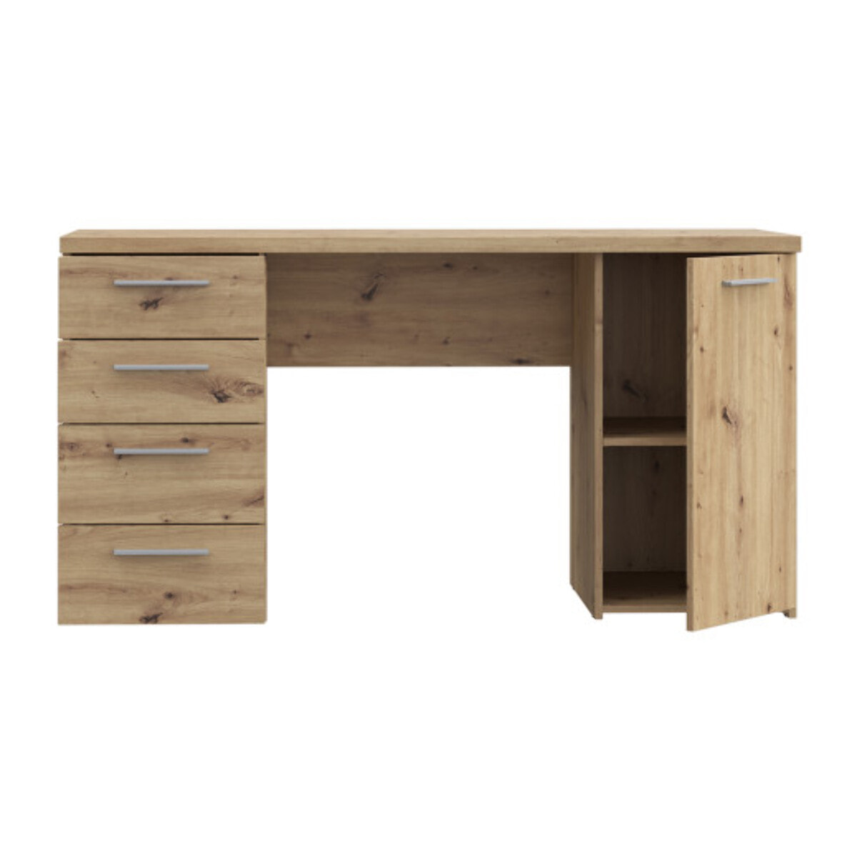 Bureau droit 1 porte 4 tiroirs effet chêne rustique L145 cm - CANDY
