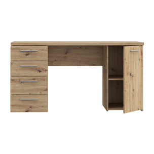 Bureau droit 1 porte 4 tiroirs effet chêne rustique L145 cm - CANDY