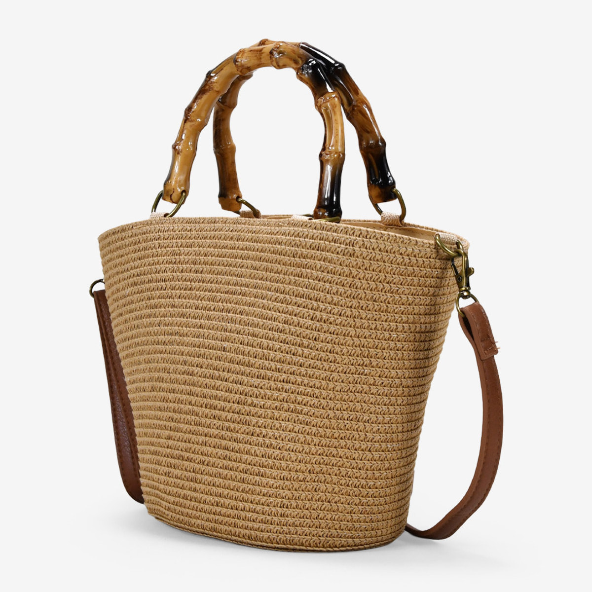 Bolso de mano tostado asas de bambú